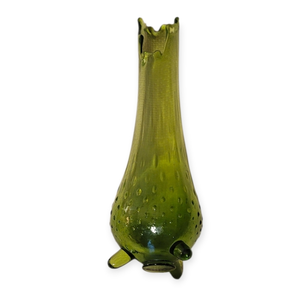 L.E. Smith Vintage Green Glass Vase